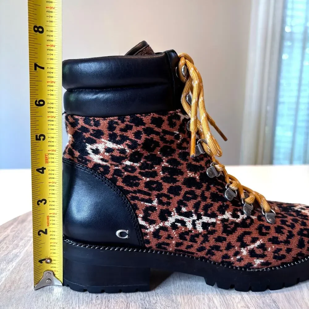 Coach Lorren Leopard Print Signature Jacquard Hiker Boots G4650 Women's 7 7B